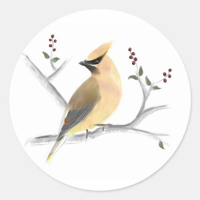 Watercolor Cedar Waxwing Stickers (Front)