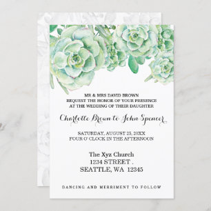 watercolor celadon succulent wedding invitations