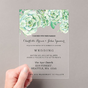 watercolor celadon succulent wedding invitations