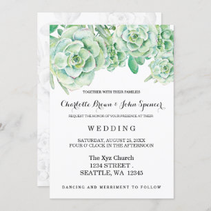 watercolor celadon succulent wedding invitations