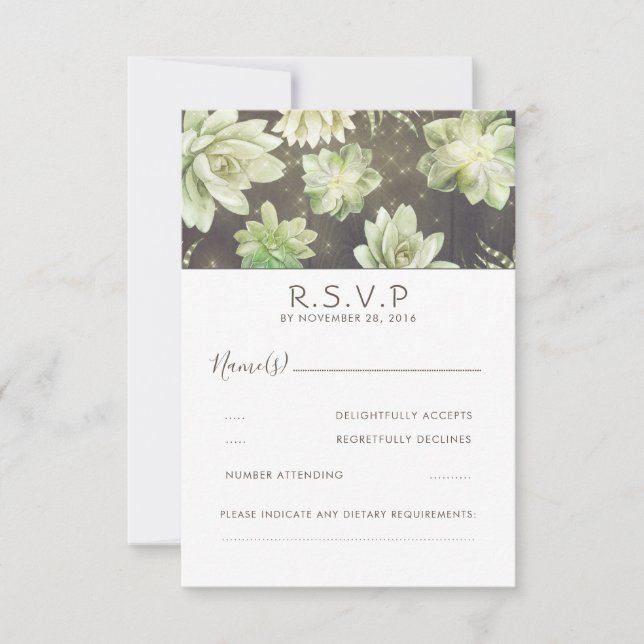 Watercolor Celadon Succulent Wedding RSVP Card (Front)