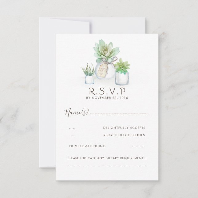 Watercolor Celadon Succulent Wedding RSVP Card (Front)