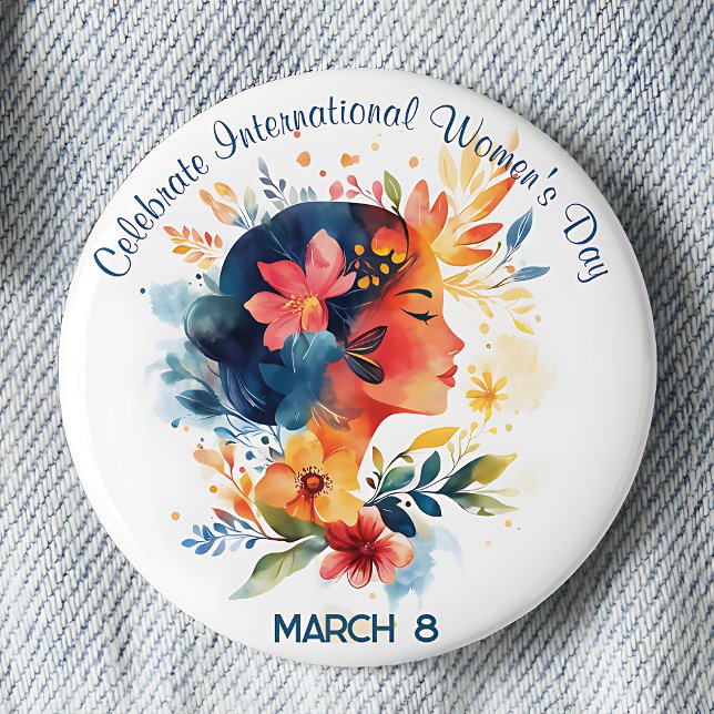 Watercolor Celebrate International Women's Day 6 Cm Round Badge (Celebrate International Women's Day March 8 pinback button.)