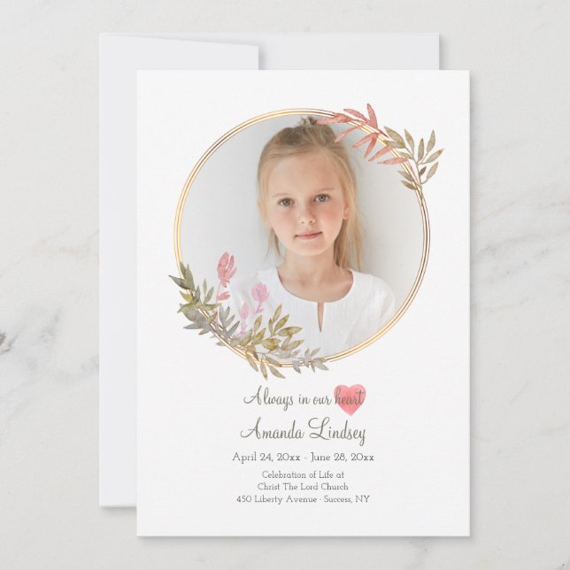 Watercolor Celebration of Life Photo Card (Front)