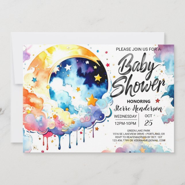 Watercolor Celestial Baby Shower Dreams Invitation (Front)