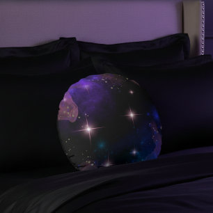 Watercolor Celestial Cosmic Stars and Sky Round Cushion