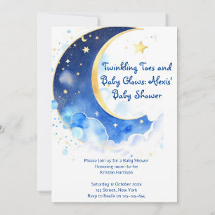 Watercolor Celestial Moon and Stars Baby Shower Invitation