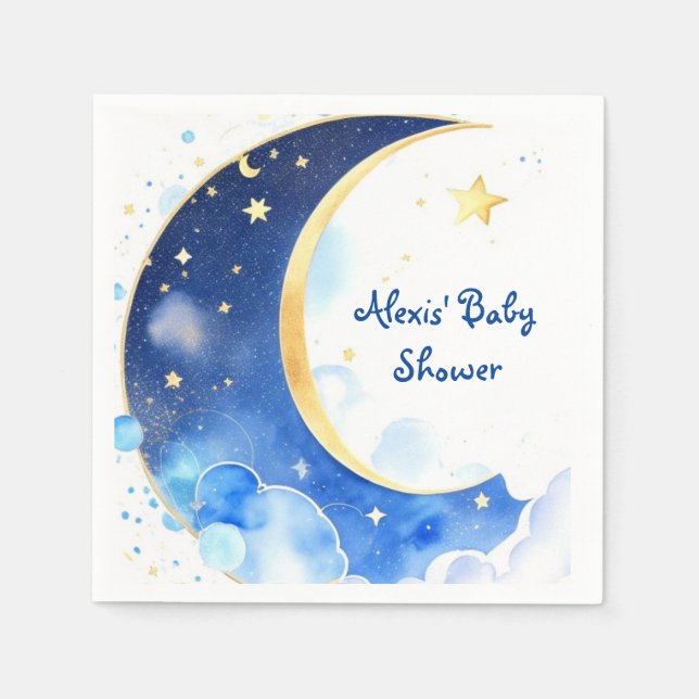 Watercolor Celestial Moon and Stars Baby Shower Napkin (Front)