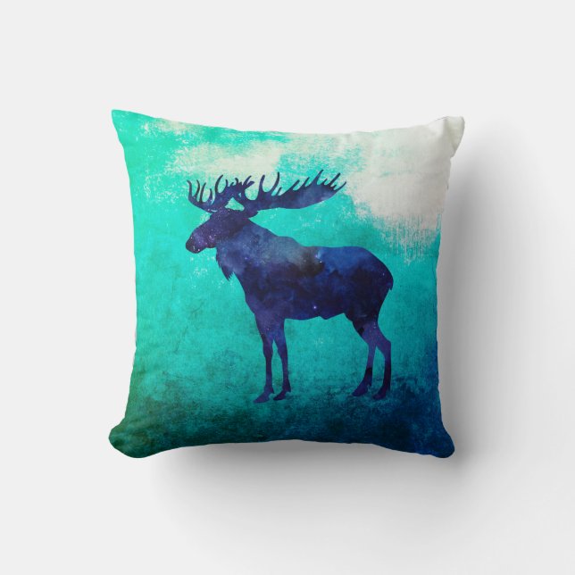 Watercolor Celestial Moose Silhouette Cushion (Front)