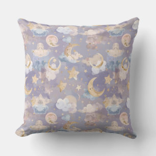 Watercolor Celestial Nursery Pillow   Pastel Moons