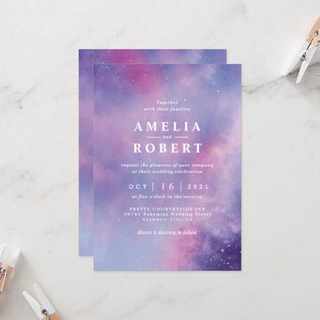 Watercolor Celestial Wedding Invitation (Front/Back In Situ)