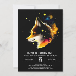 Watercolor Celestial Wolf Cub Howl Birthday Invitation