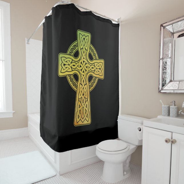 Watercolor Celtic Cross Shower Curtain (In Situ)