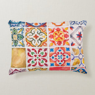 Watercolor ceramic tiles collection. Square vintag Decorative Cushion