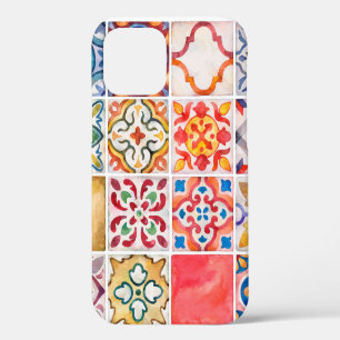 Watercolor ceramic tiles collection. Square vintag iPhone 12 Case