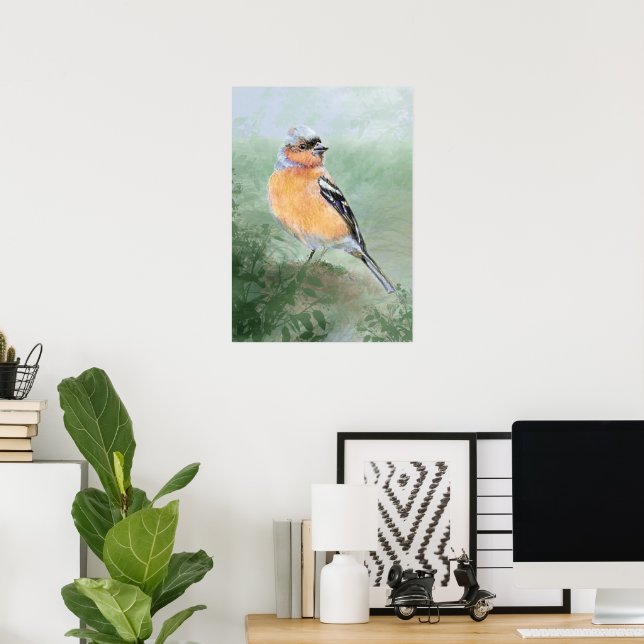 Watercolor Chaffinch Bird  Nature Art Poster (Home Office)