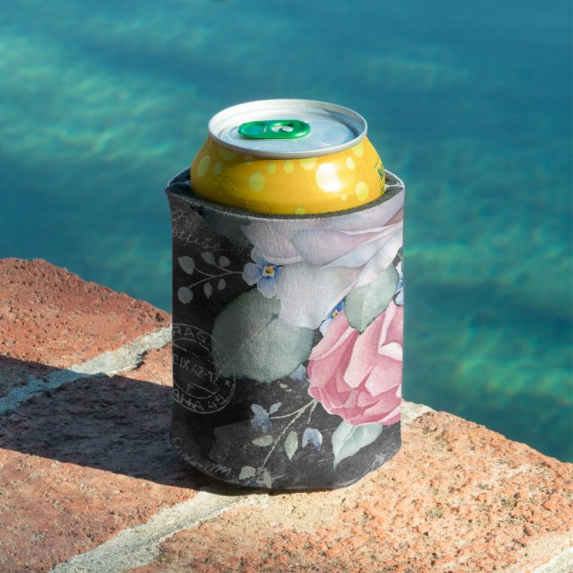 Watercolor Chalkboard Roses  Can Cooler (In Situ Pool)