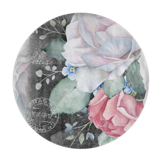 Watercolor Chalkboard Roses Cutting Board (Front)