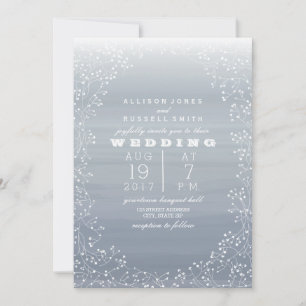 Watercolor Chambray + Baby's Breath Wedding Invitation