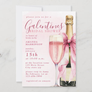 Watercolor Champagne Galentines Bridal Shower Invitation