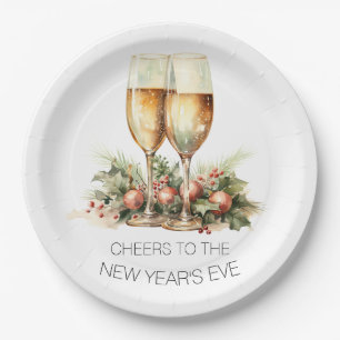 Watercolor Champagne New Year's Eve Party  Paper Plate