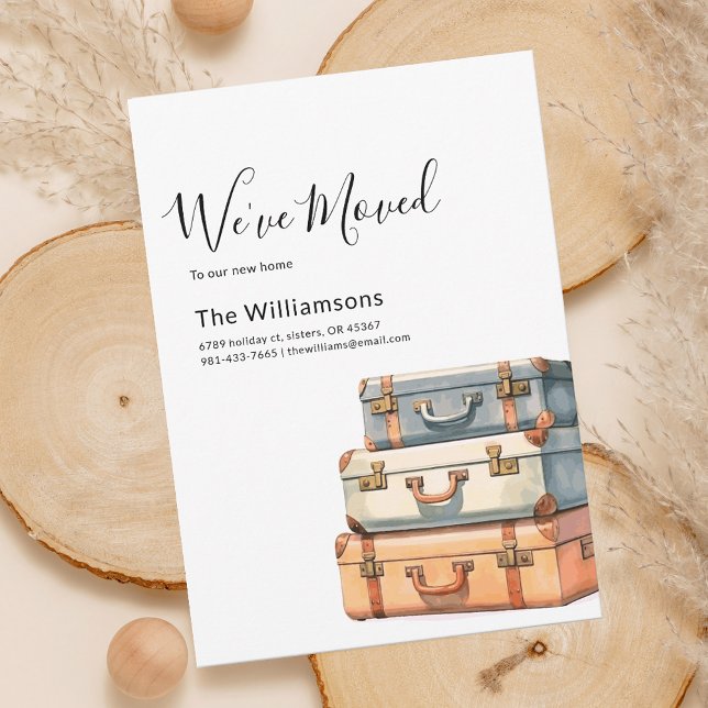 Watercolor Change of Address Moving Announcement (Watercolor Luggages Change of Address Script Moving Announcement)