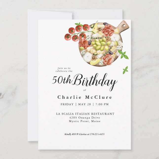 Watercolor Charcuterie of Italy Birthday Invitation (Front)