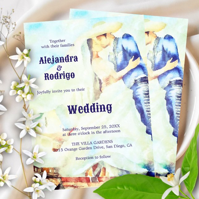 Watercolor Charro and Bride Embrace Scene Wedding Invitation (Creator Uploaded)