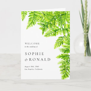 Watercolor Chartreuse Green Fern Leaves Wedding Program