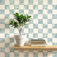 Watercolor Checkers Sea Foam Cream Geometric