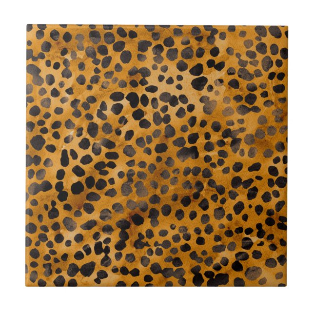 Watercolor Cheetah Print Ceramic Tile (Front)