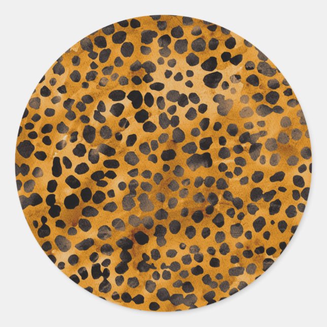 Watercolor Cheetah Print Classic Round Sticker (Front)