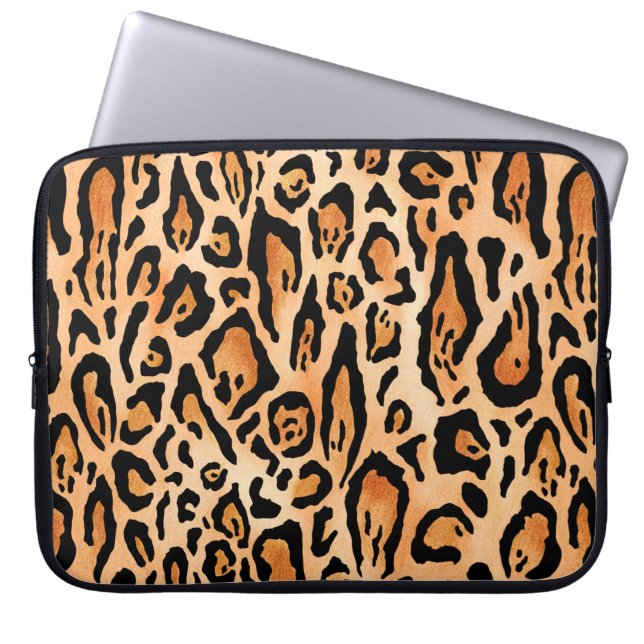 Watercolor cheetah print pattern laptop sleeve (Front)