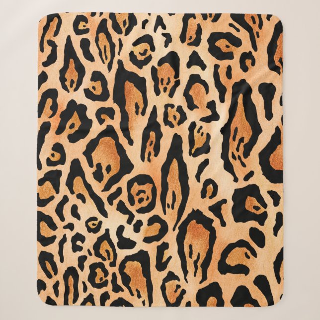 Watercolor cheetah print pattern sherpa blanket (Front)