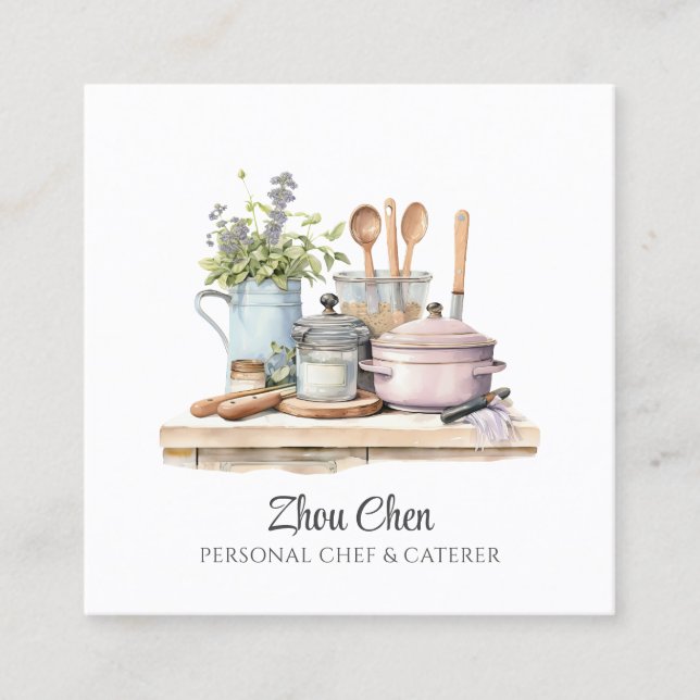 Watercolor Chef Caterer Business Card (Front)