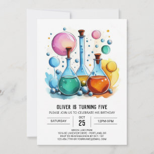 Watercolor Chemistry Mystery Scientist Birthday Invitation