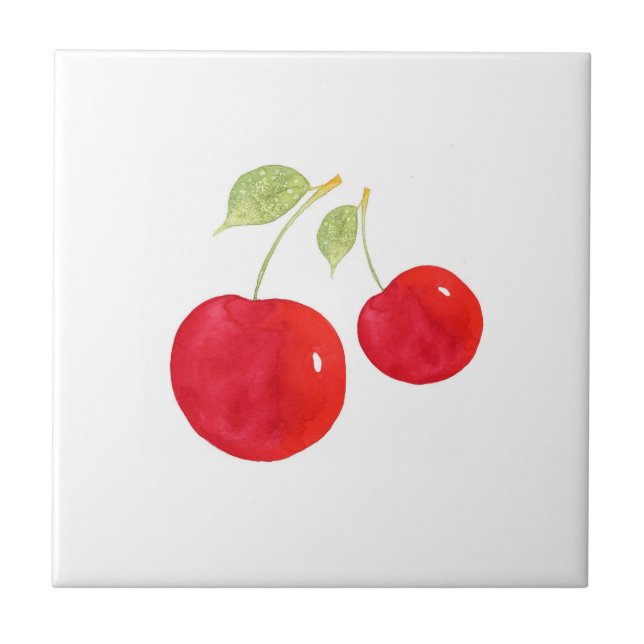 Watercolor Cherries  Ceramic Tile (Front)