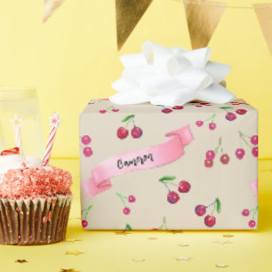 Watercolor Cherries Cute Whimsical Personalised Wrapping Paper