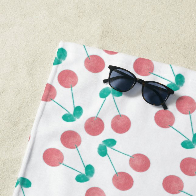 Watercolor Cherries Pattern Beach Towel (In Situ)