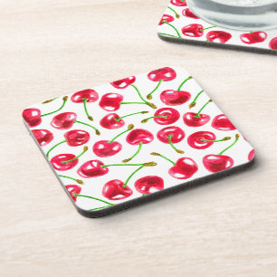 Watercolor cherries pattern coaster
