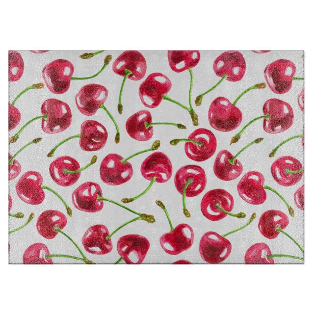 Watercolor cherries pattern cutting board (Front)