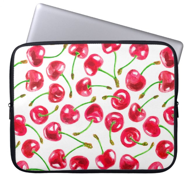 Watercolor cherries pattern laptop sleeve (Front)