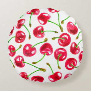 Watercolor cherries pattern round cushion