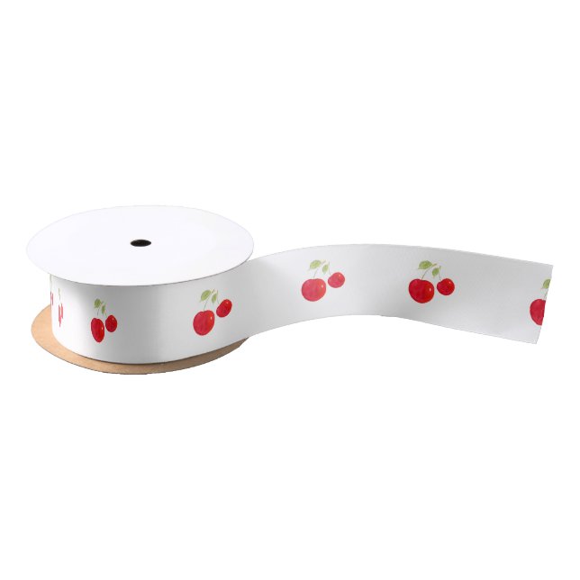 Watercolor Cherries Pattern Satin Ribbon (Spool)