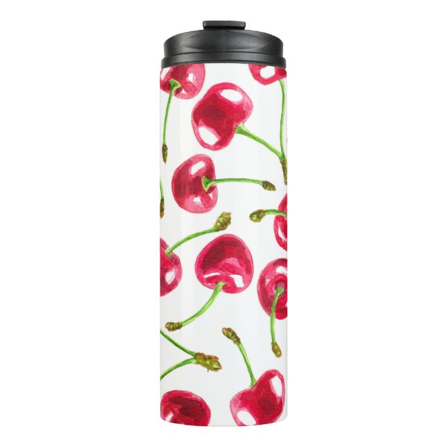 Watercolor cherries pattern thermal tumbler (Front)