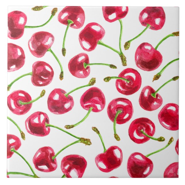 Watercolor cherries pattern tile (Front)