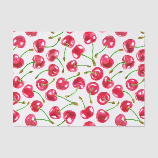 Watercolor cherries pattern tissue paper (Front)