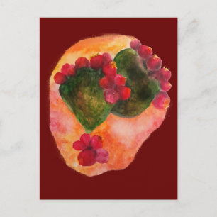 Watercolor Cherry and Green prickly pears Cactus Postcard