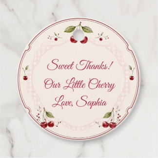 Watercolor Cherry Baby Shower Pink Gingham Favour Tags