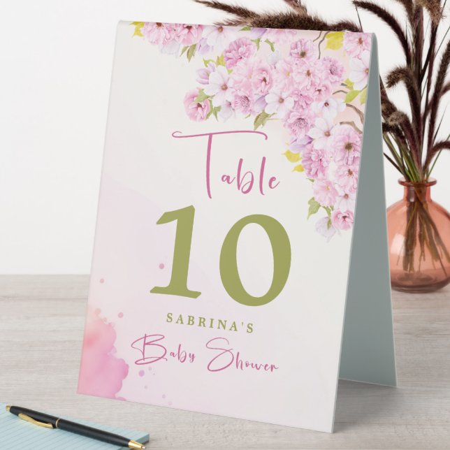 Watercolor Cherry Blossom Baby Shower Table Number (In SItu (Table))